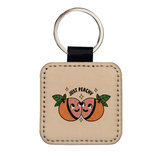 Just Peachy Cute Square Faux Leather Keychain
