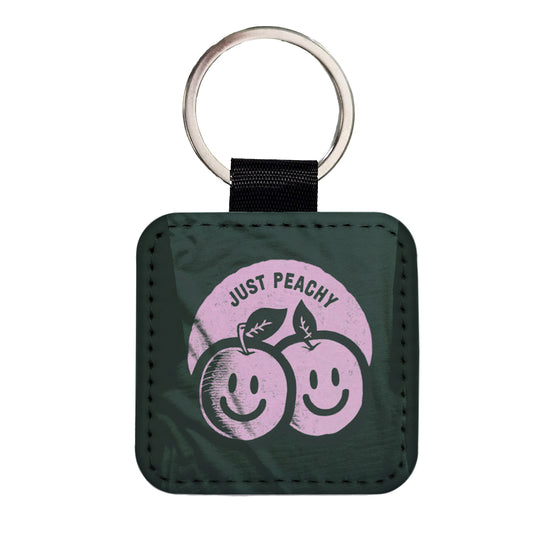 Just Peachy Funny Square Faux Leather Keychain