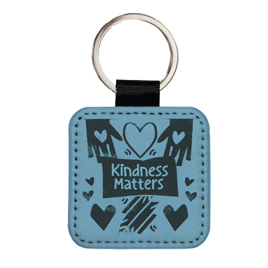 Kindness Matters Black Blue Square Faux Leather Keychain