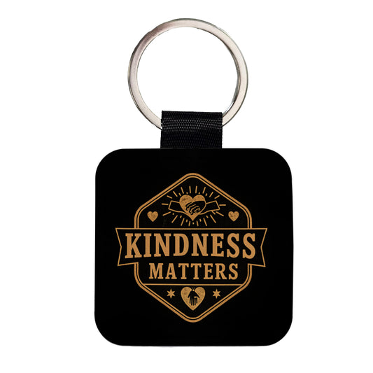 Kindness Matters Black Tan Square Faux Leather Keychain