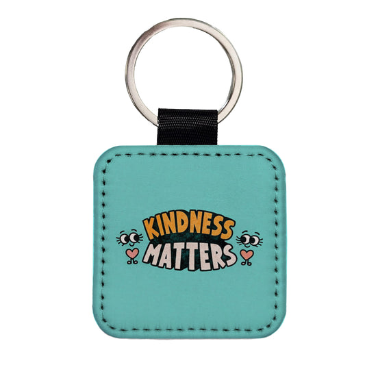 Kindness Matters Cute Square Faux Leather Keychain