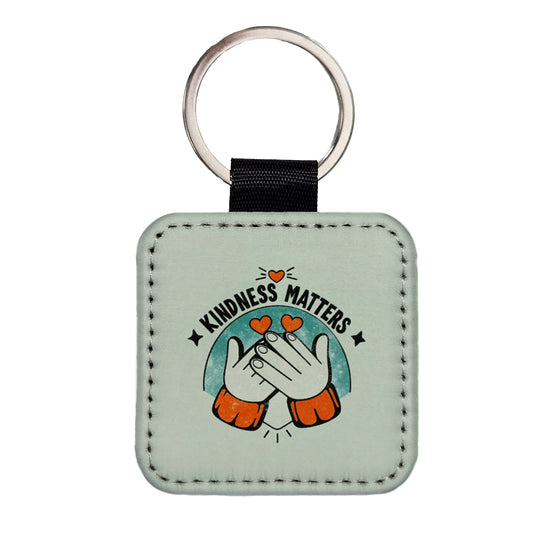 Kindness Matters Love Square Faux Leather Keychain