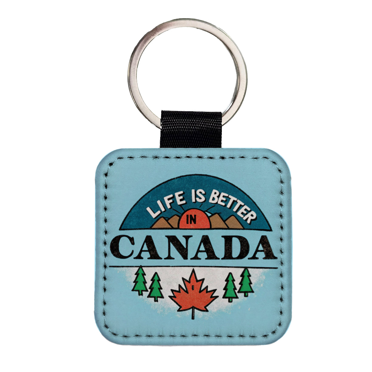 Life Is Better In Canada Square Faux Leather Keychain