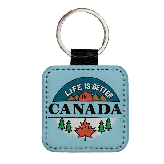 Life Is Better In Canada Square Faux Leather Keychain
