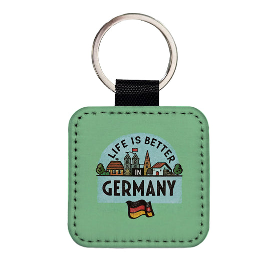Life Is Better In Germany Flag Square Faux Leather Keychain