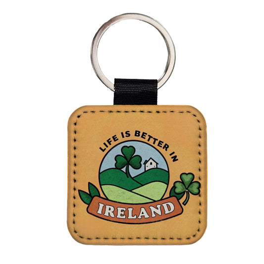 Life Is Better In Ireland Square Faux Leather Keychain