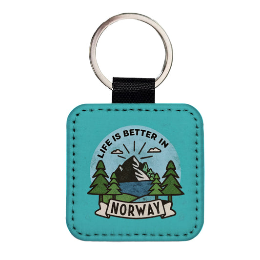 Life Is Better In Norway Square Faux Leather Keychain