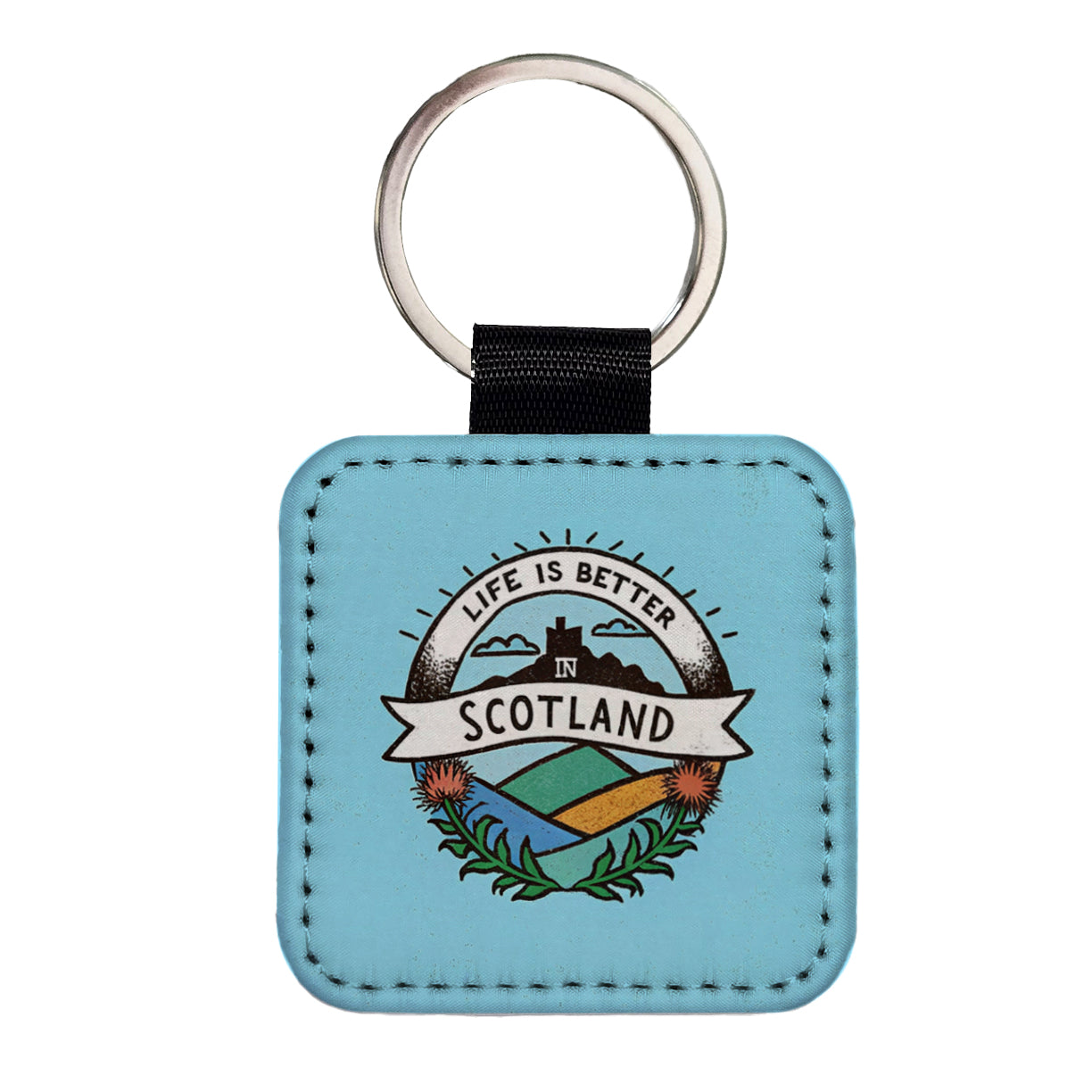 Life Is Better In Scotland Square Faux Leather Keychain