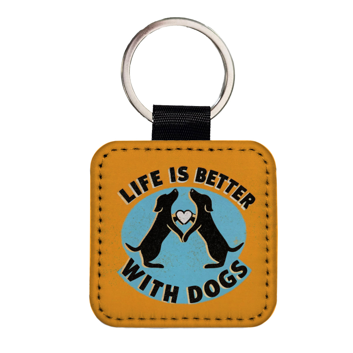 Life Is Better With Dogs Heart Square Faux Leather Keychain