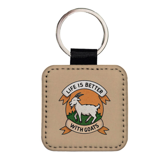 Life Is Better With Goats Square Faux Leather Keychain