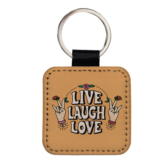 Live Laugh Love Square Faux Leather Keychain