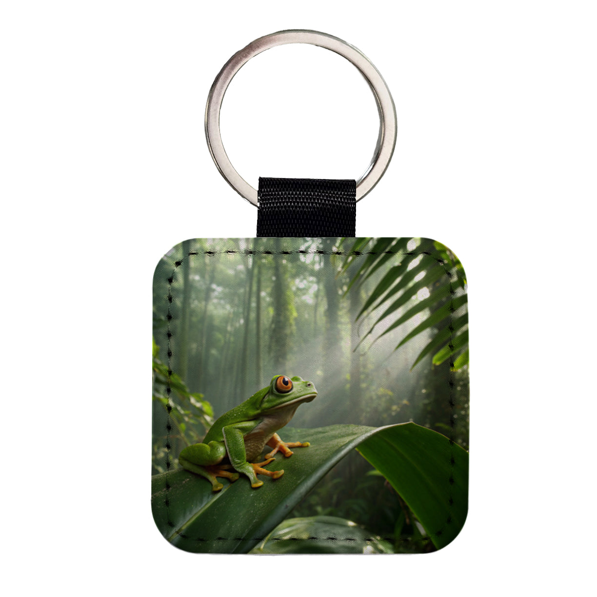 Puerto Rico Frog Cute Square Faux Leather Keychain