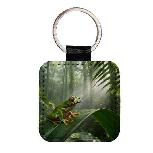 Puerto Rico Frog Cute Square Faux Leather Keychain