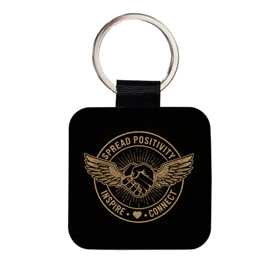 Spread Positivity Black Tan Square Faux Leather Keychain