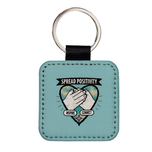 Spread Positivity Blue Square Faux Leather Keychain