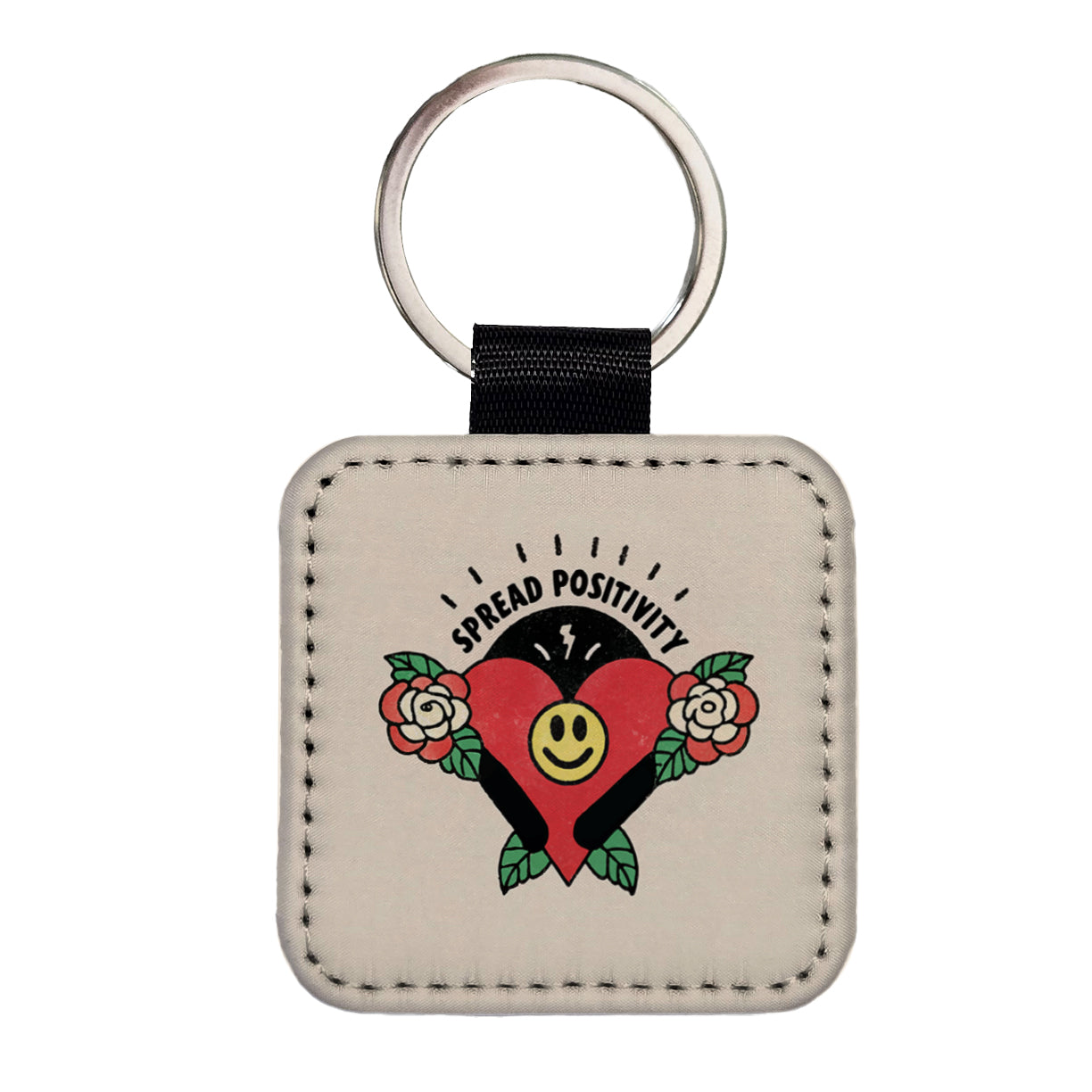 Spread Positivity Cute Square Faux Leather Keychain