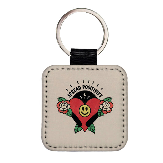 Spread Positivity Cute Square Faux Leather Keychain