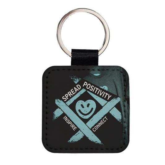 Spread Positivity Inspire Connect Square Faux Leather Keychain