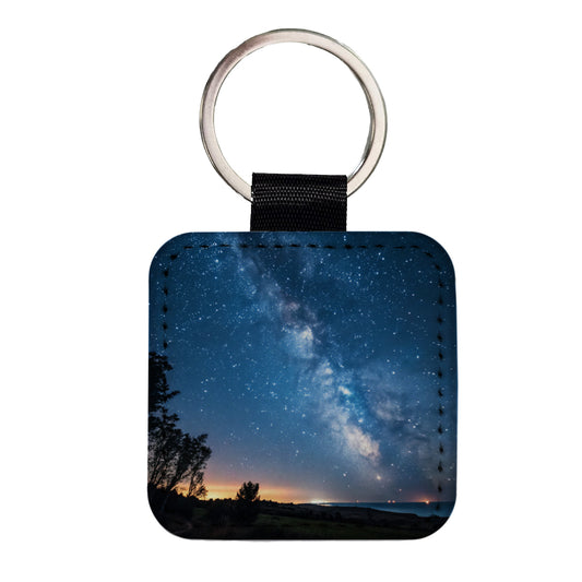 Stars At Night Sky Square Faux Leather Keychain