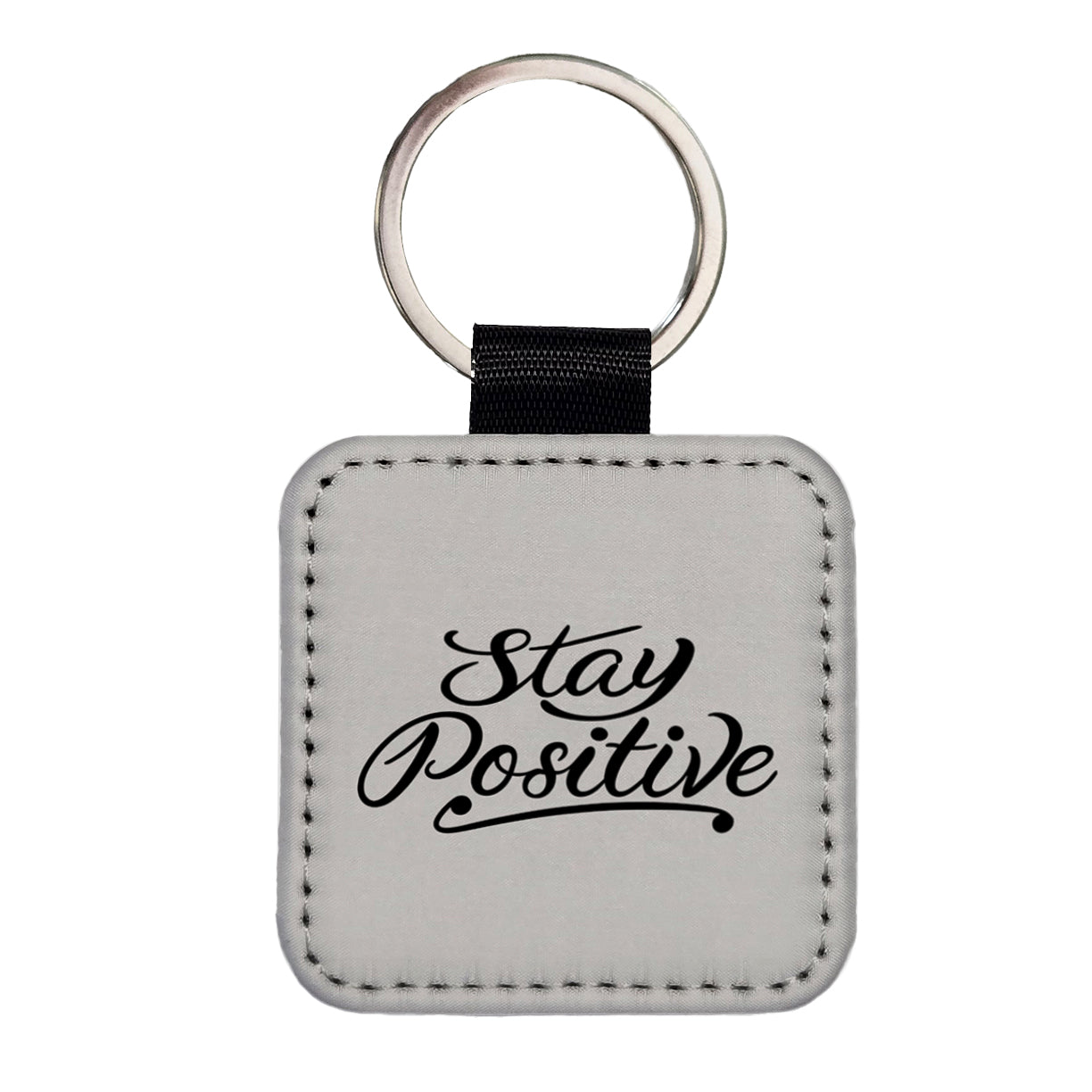 Stay Positive Square Faux Leather Keychain