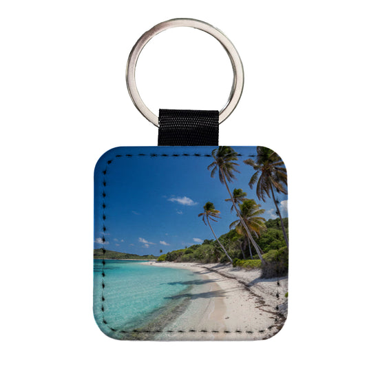 Aruba Tropical Beach Vacation Square Faux Leather Keychain