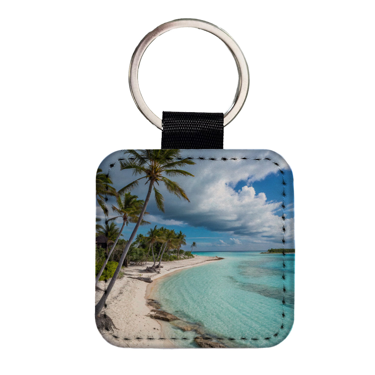 Bahamas Tropical Beach Vacation Square Faux Leather Keychain