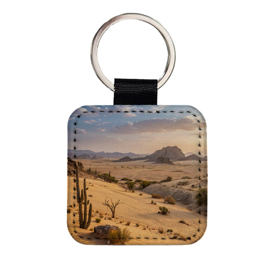 Beautiful Desert Square Faux Leather Keychain