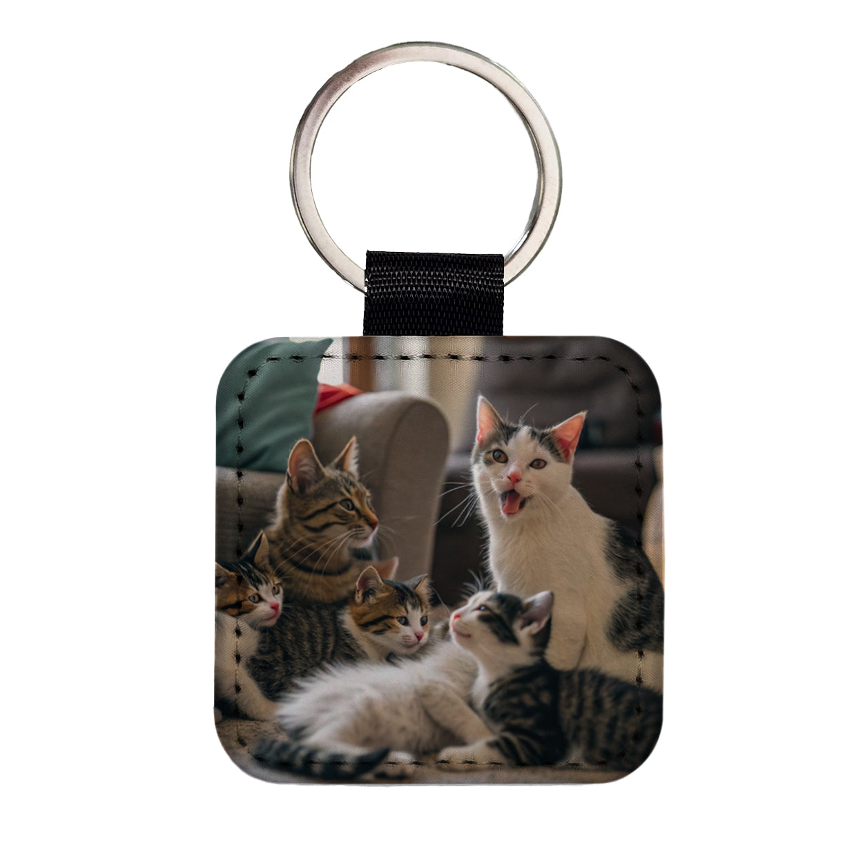 Bunch Of Cats Square Faux Leather Keychain