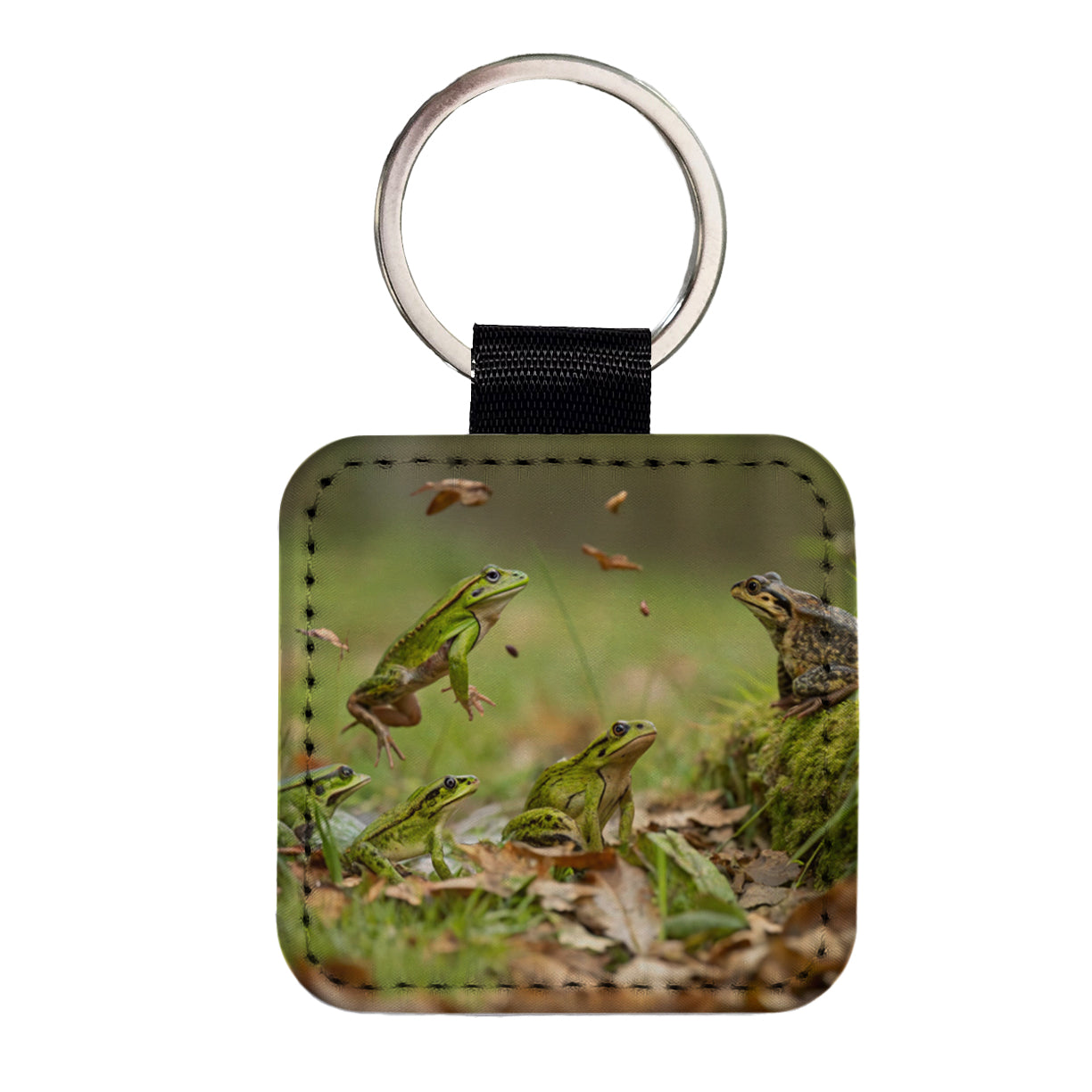 Bunch Of Frogs Square Faux Leather Keychain
