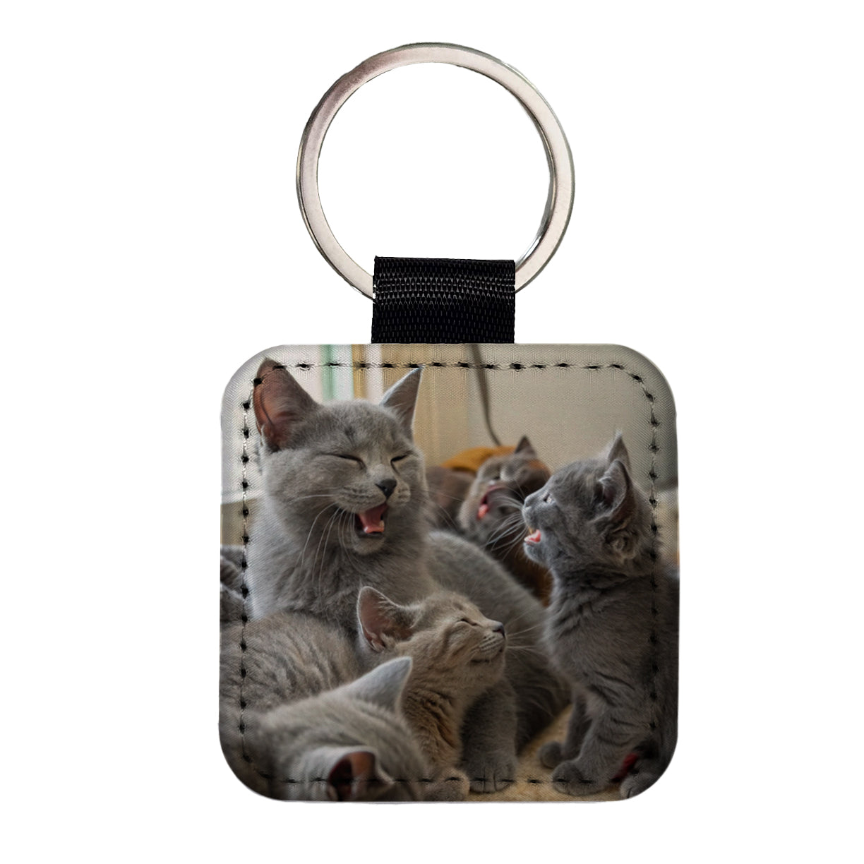 Bunch Of Gray Cats Square Faux Leather Keychain