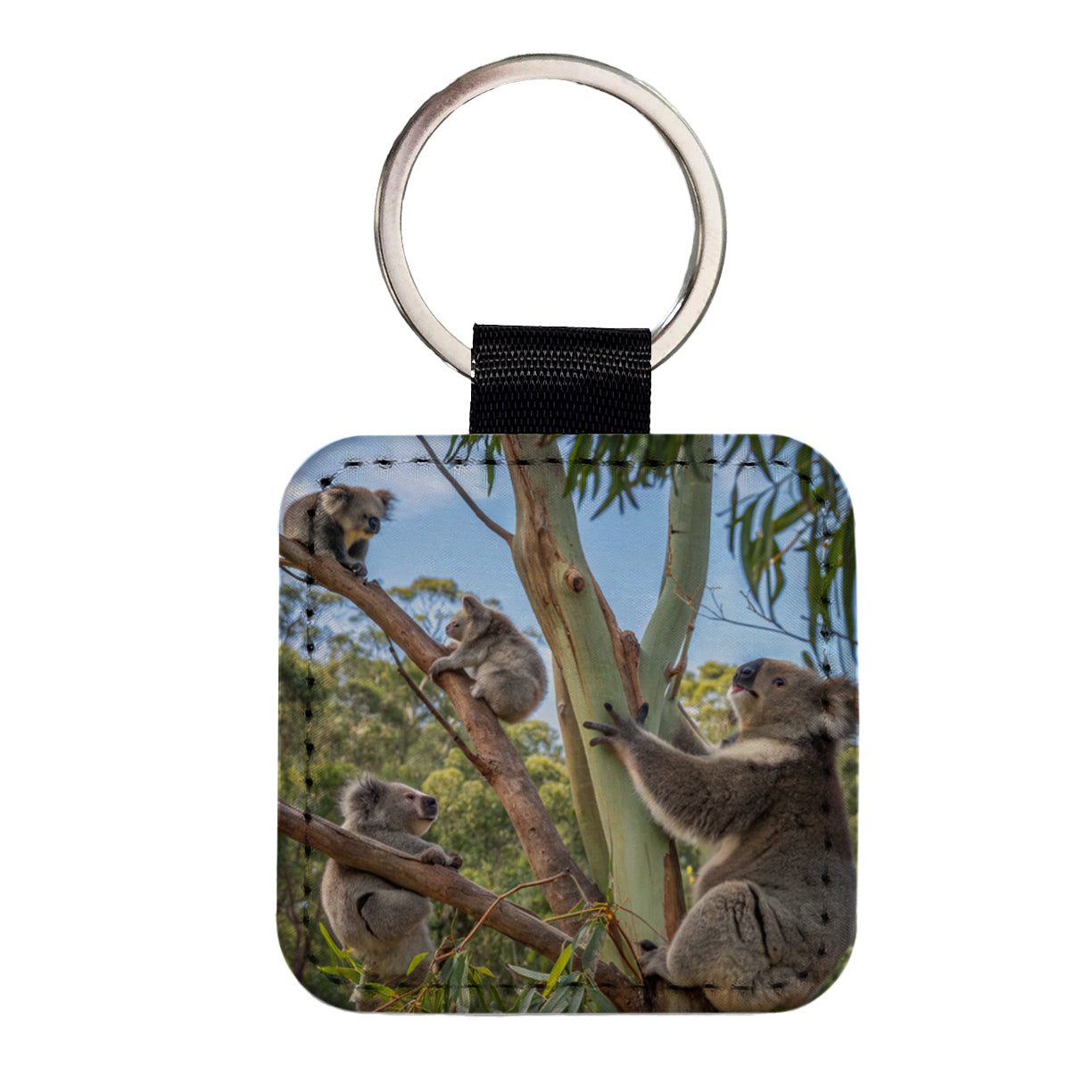 Bunch Of Koalas Square Faux Leather Keychain