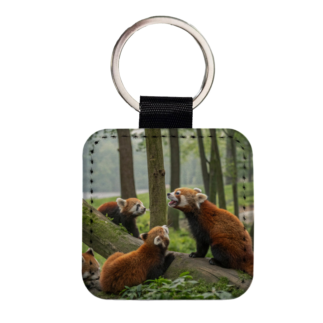 Bunch Of Red Pandas Square Faux Leather Keychain