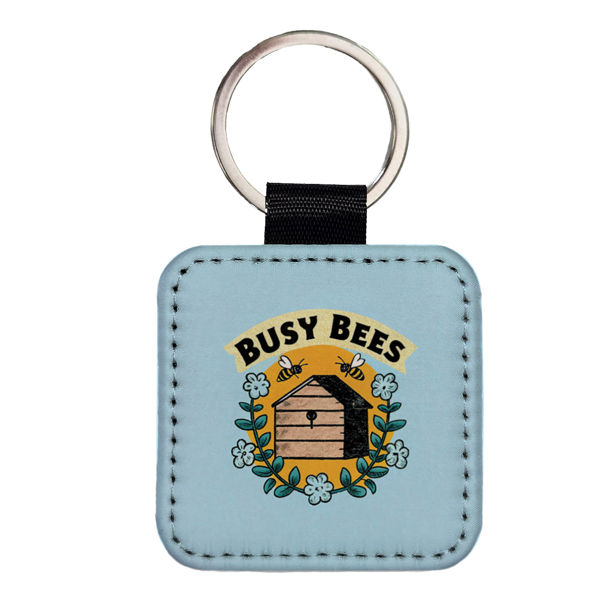 Busy Bees Square Faux Leather Keychain