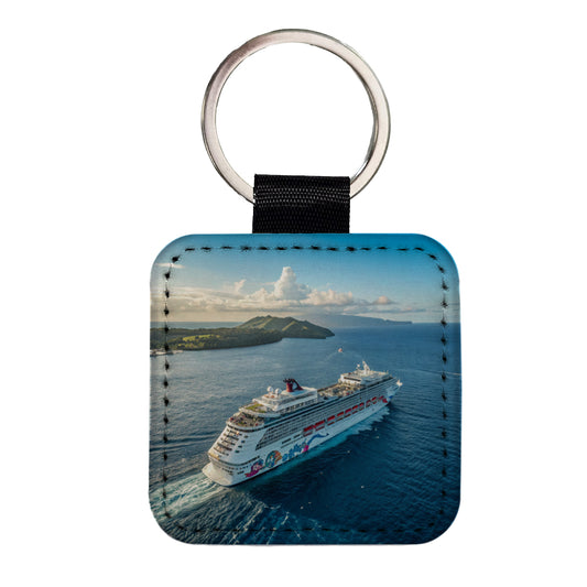 Cruise Ship Sailing Ocean Travel Square Faux Leather Keychain