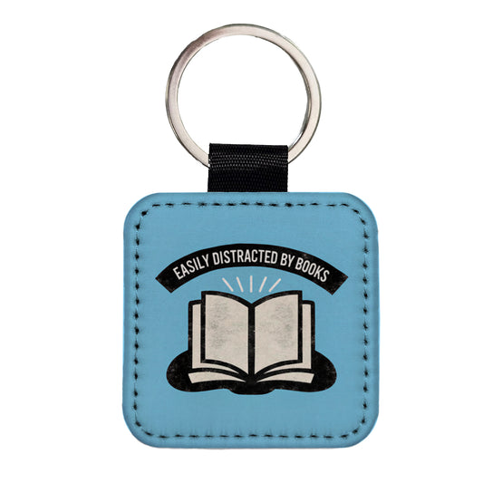 Easily Distracted By Books Reader Reading Square Faux Leather Keychain
