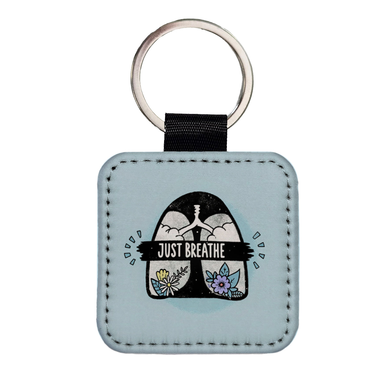 Just Breathe Square Faux Leather Keychain