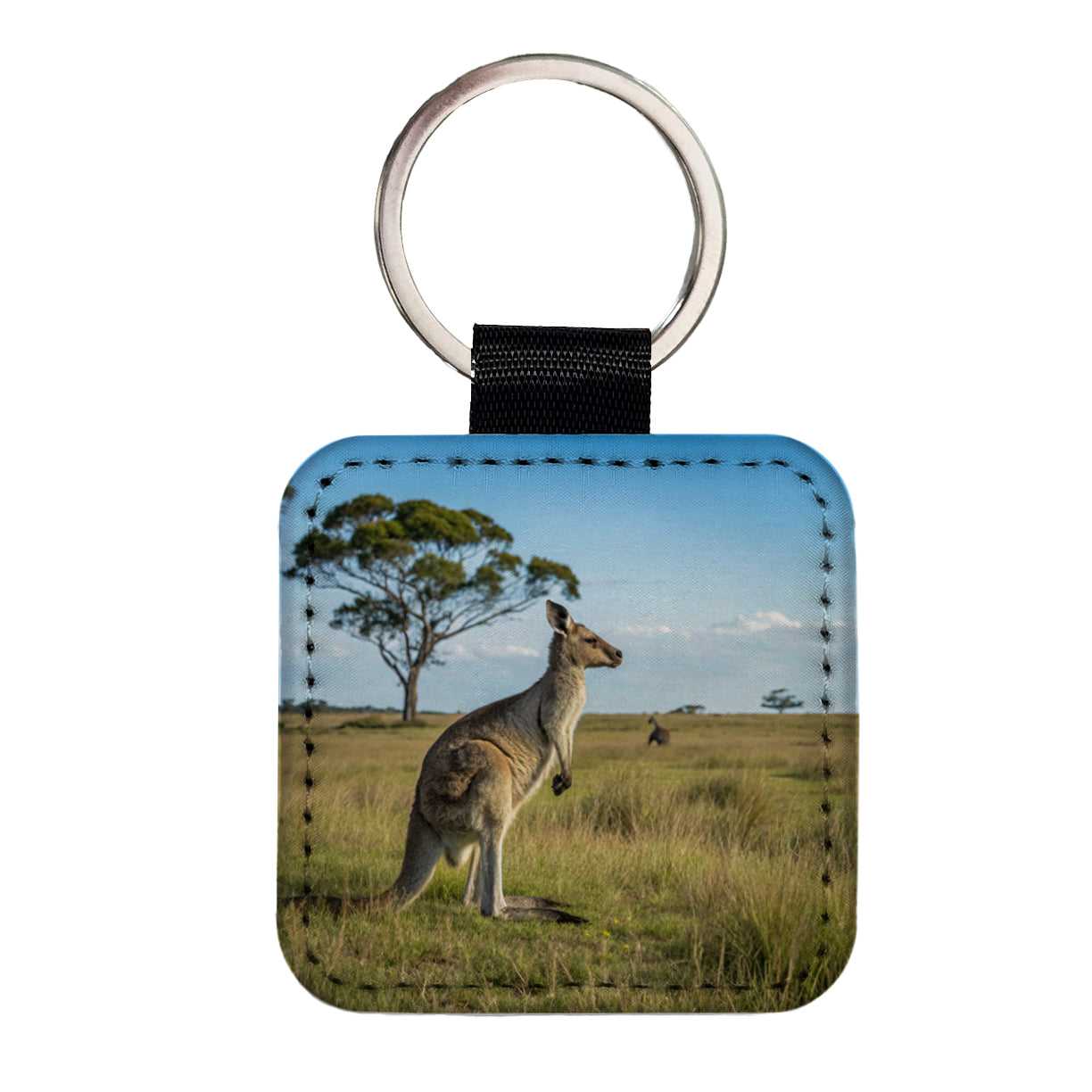 Kangaroo Australia Plain Square Faux Leather Keychain