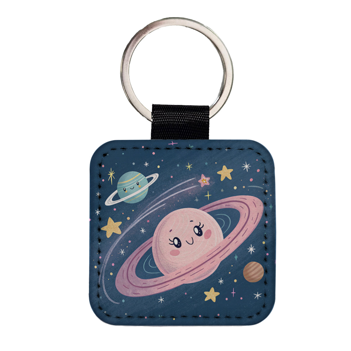 Kawaii Space Milky Way Square Faux Leather Keychain