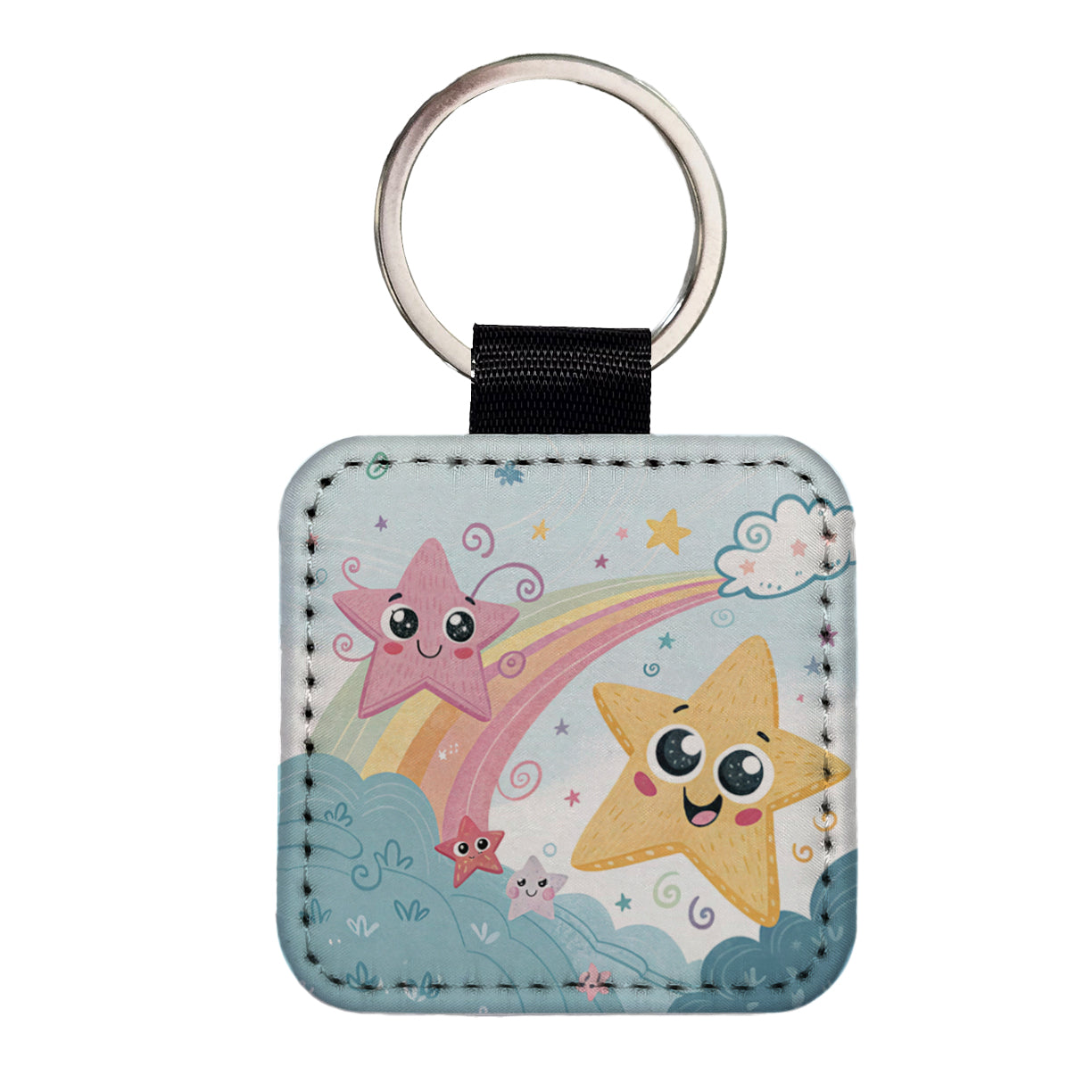 Kawaii Stars Square Faux Leather Keychain