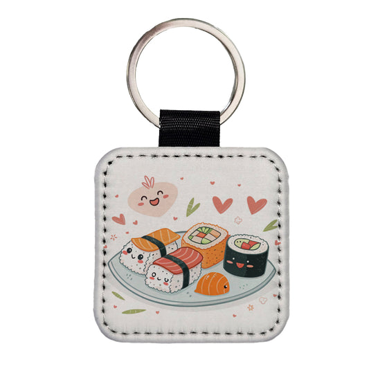 Kawaii Sushi Square Faux Leather Keychain