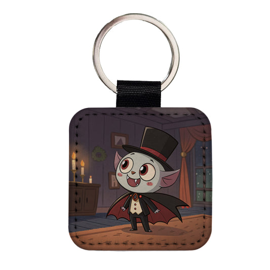 Kawaii Vampire Square Faux Leather Keychain