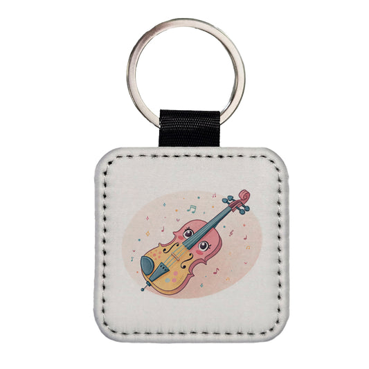 Kawaii Violin Music Square Faux Leather Keychain