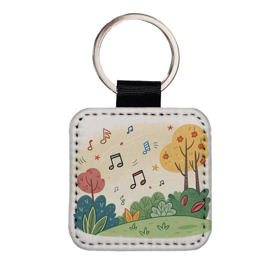 Music Notes Musical Musician Square Faux Leather Keychain