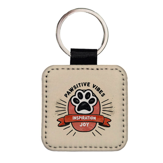 Pawsitive Positive Vibes Dogs Cats Square Faux Leather Keychain