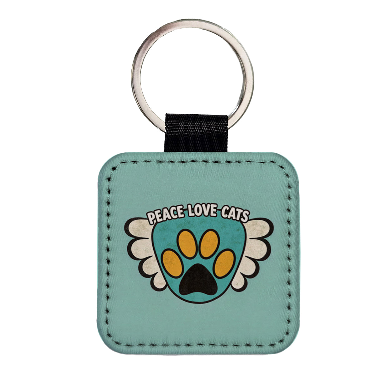 Peace Love Cats Cute Square Faux Leather Keychain
