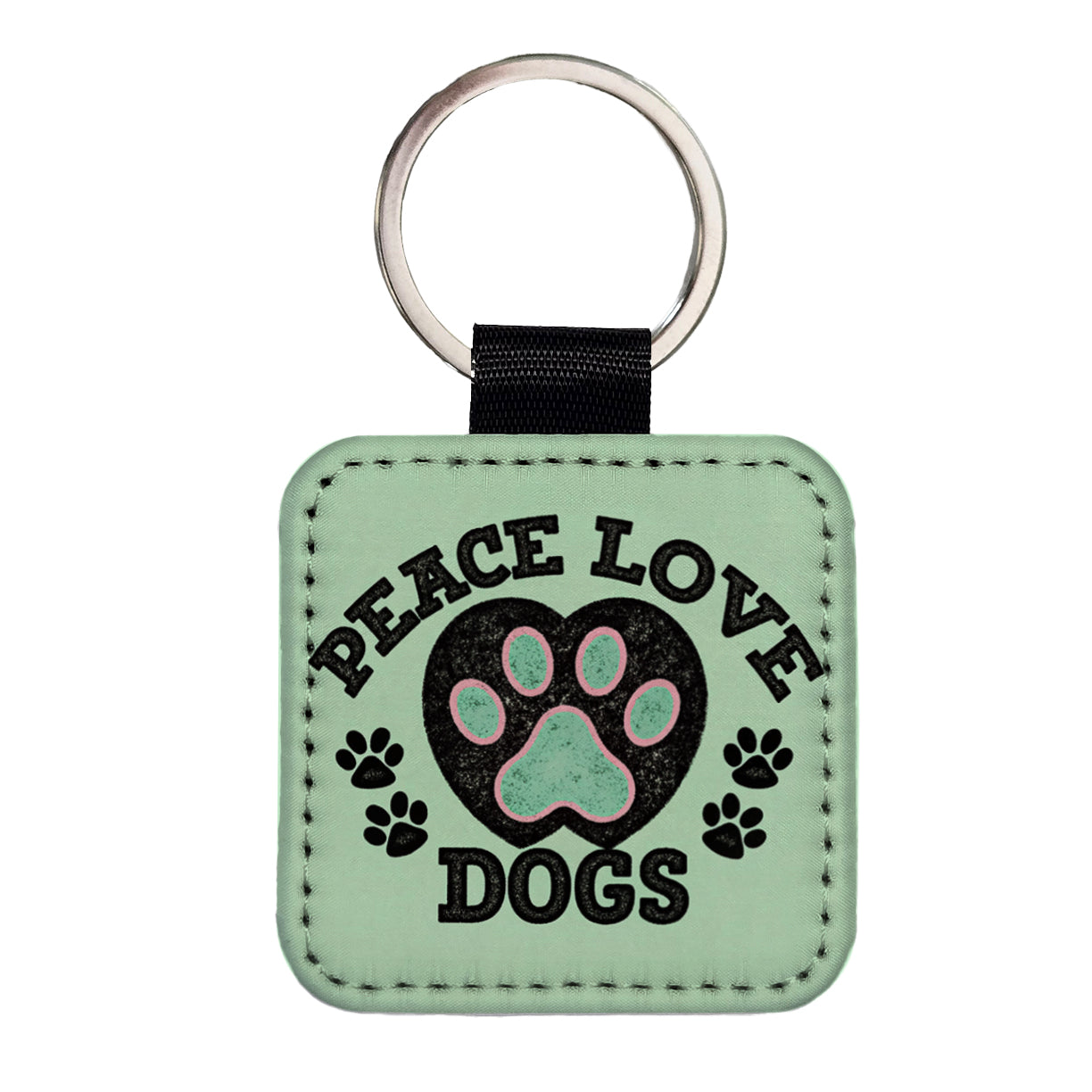 Peace Love Dogs Cute Square Faux Leather Keychain