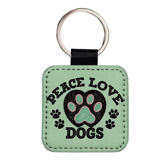 Peace Love Dogs Cute Square Faux Leather Keychain