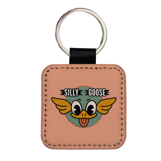 Silly Goose Cute Square Faux Leather Keychain