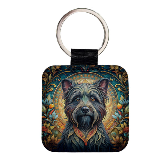 Affenpinscher Dog Art Nouveau Square Faux Leather Keychain