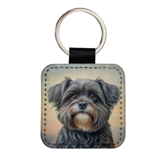 Affenpinscher Dog Illustration Square Faux Leather Keychain